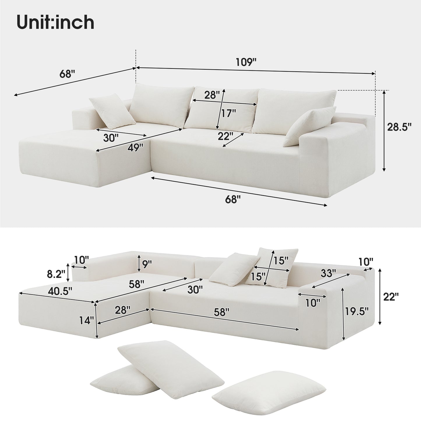 Modular Sectional Living Room Sofa Set Modern Minimalist Style Couch White