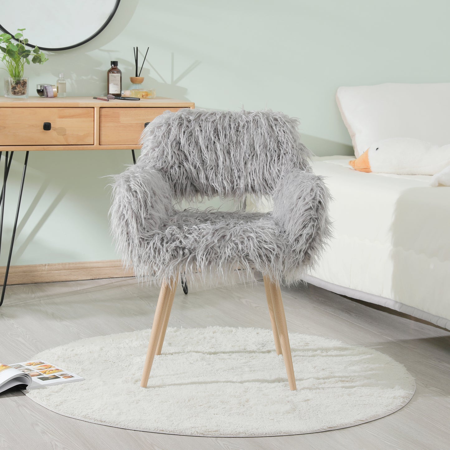 GREY Faux Fur Chair