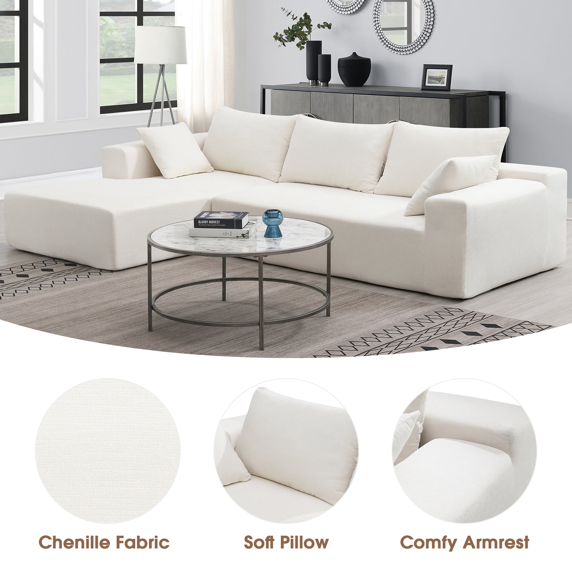 Modular Sectional Living Room Sofa Set Modern Minimalist Style Couch White