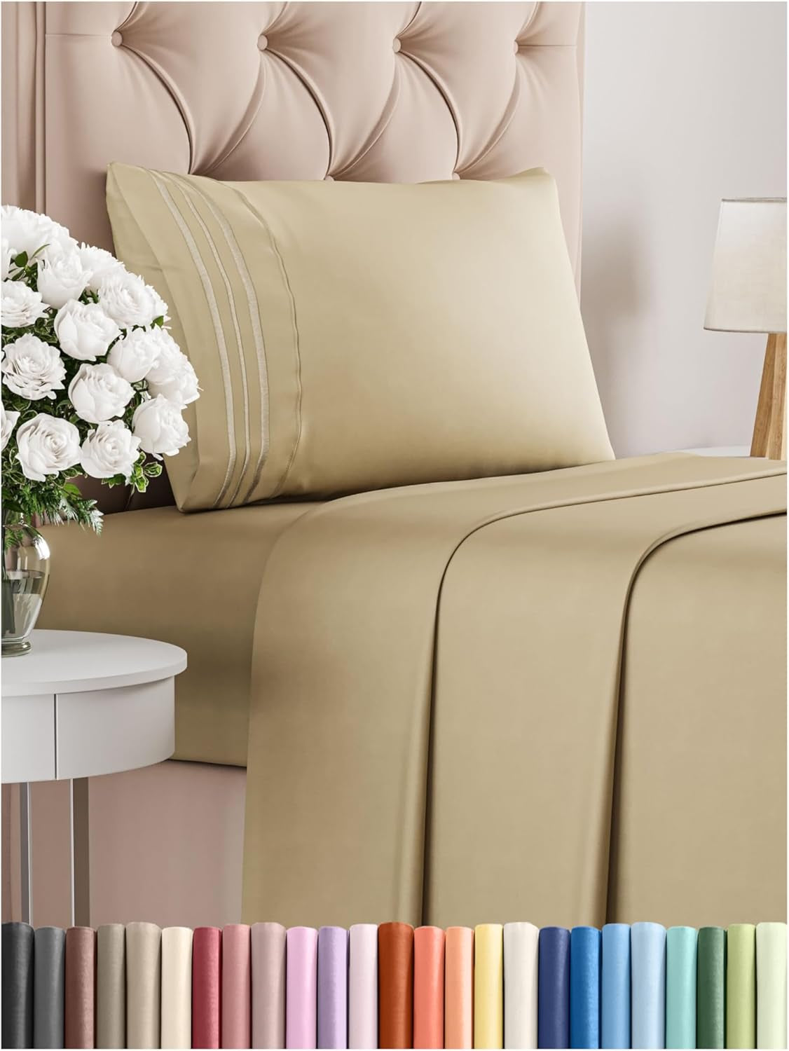 Twin Size 3 Piece Sheet Set - Comfy Breathable & Cooling Bed Sheets Set - Hotel Luxury Bedding for Women, Men, Kids & Teens - Deep Pockets, Easy Secure Fit, Soft and Wrinkle Free - Oeko-Tex - Beige