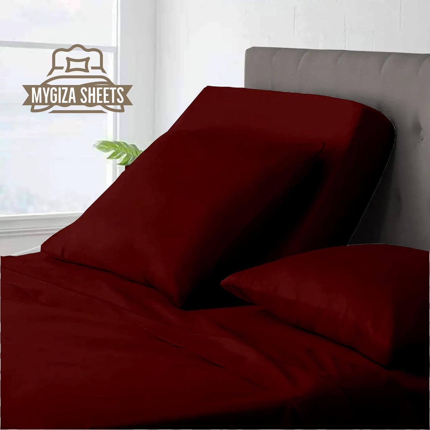 Flex Head King Sheets Sets for Adjustable Beds-Top Split King Sheets Sets (4 Pcs) King 34 Inch down Sheets Burgundy 16 Inch Deep Sheets