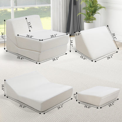 Folding Sofa Bed Couch Unfold for comfortable nap Modular Play Couch for Living Room The office Room Playroom White color