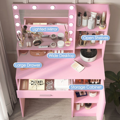 Makeup Vanity Desk with Mirror & Light