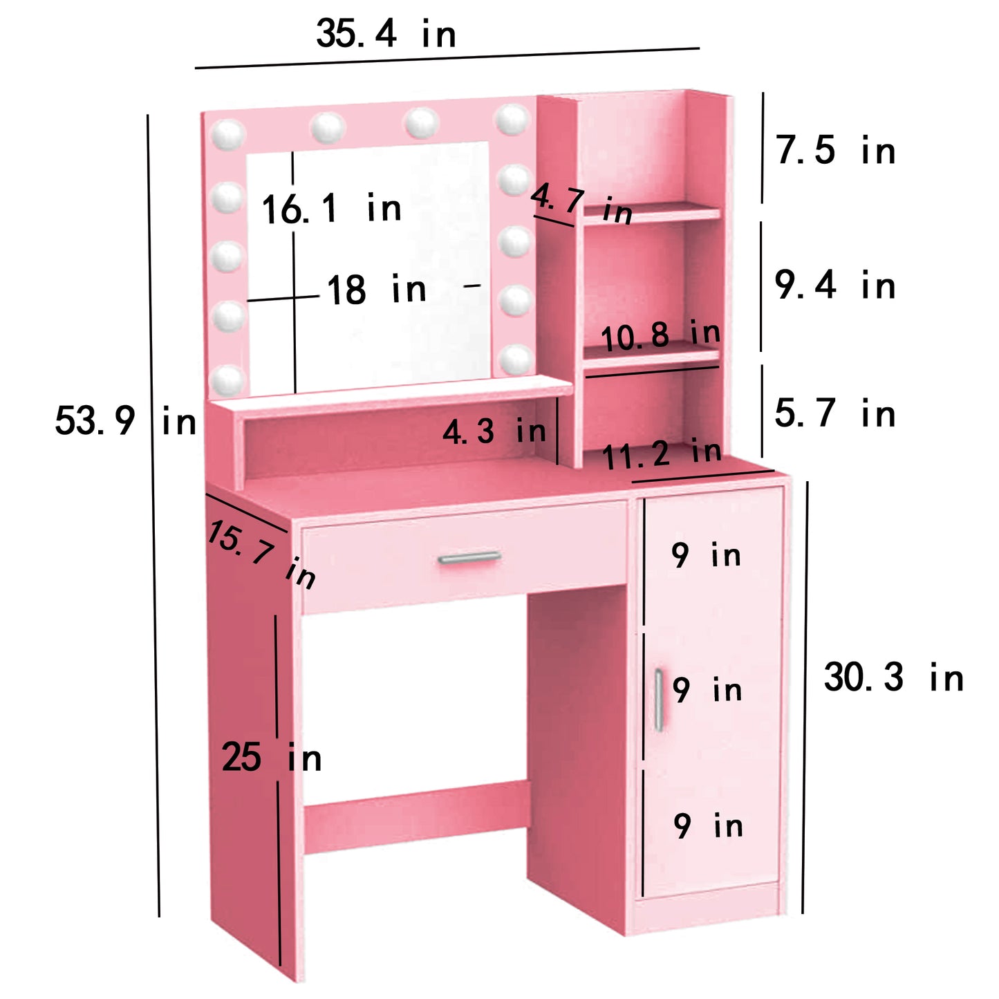 Makeup Vanity Desk with Mirror & Light