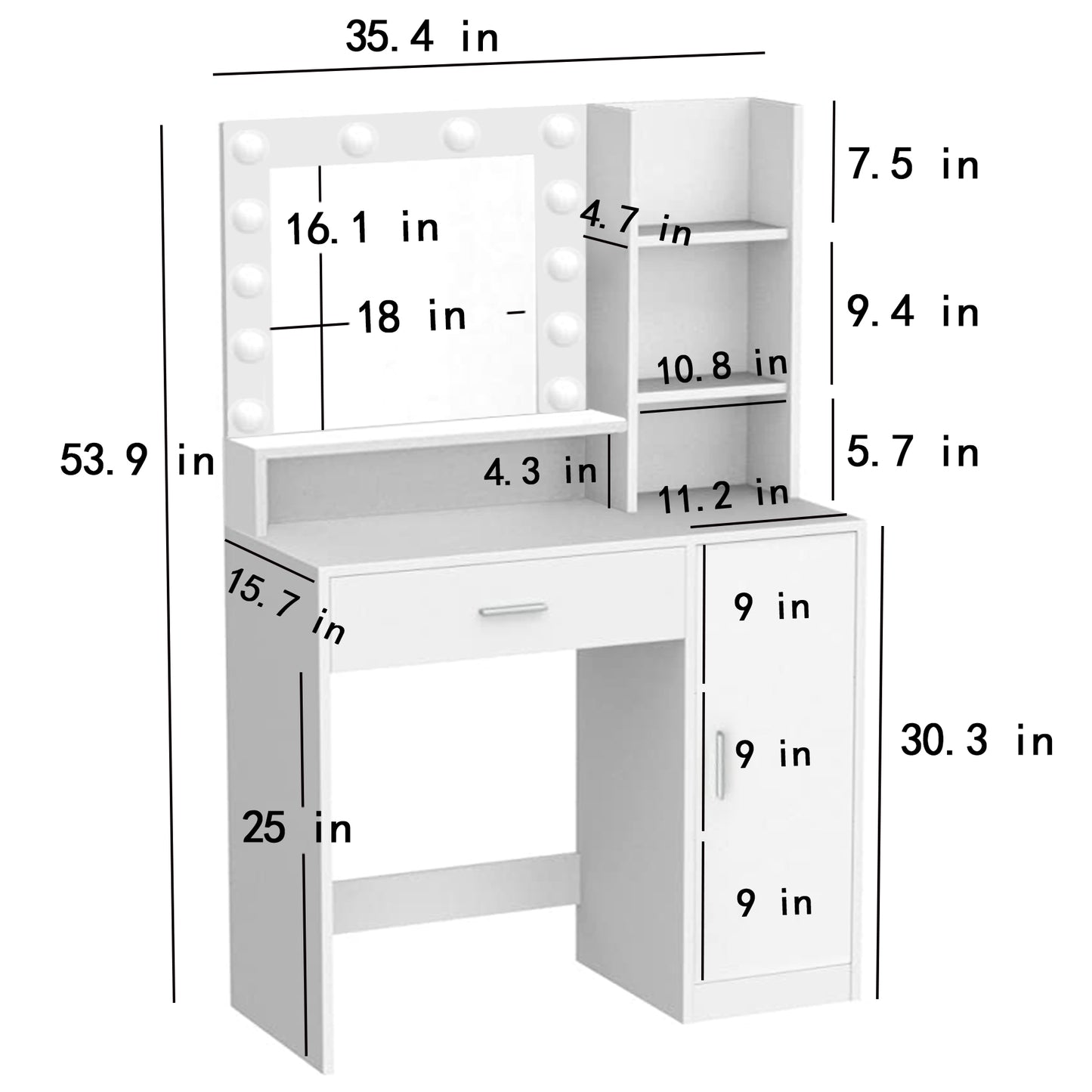 Makeup Vanity Desk with Mirror & Light