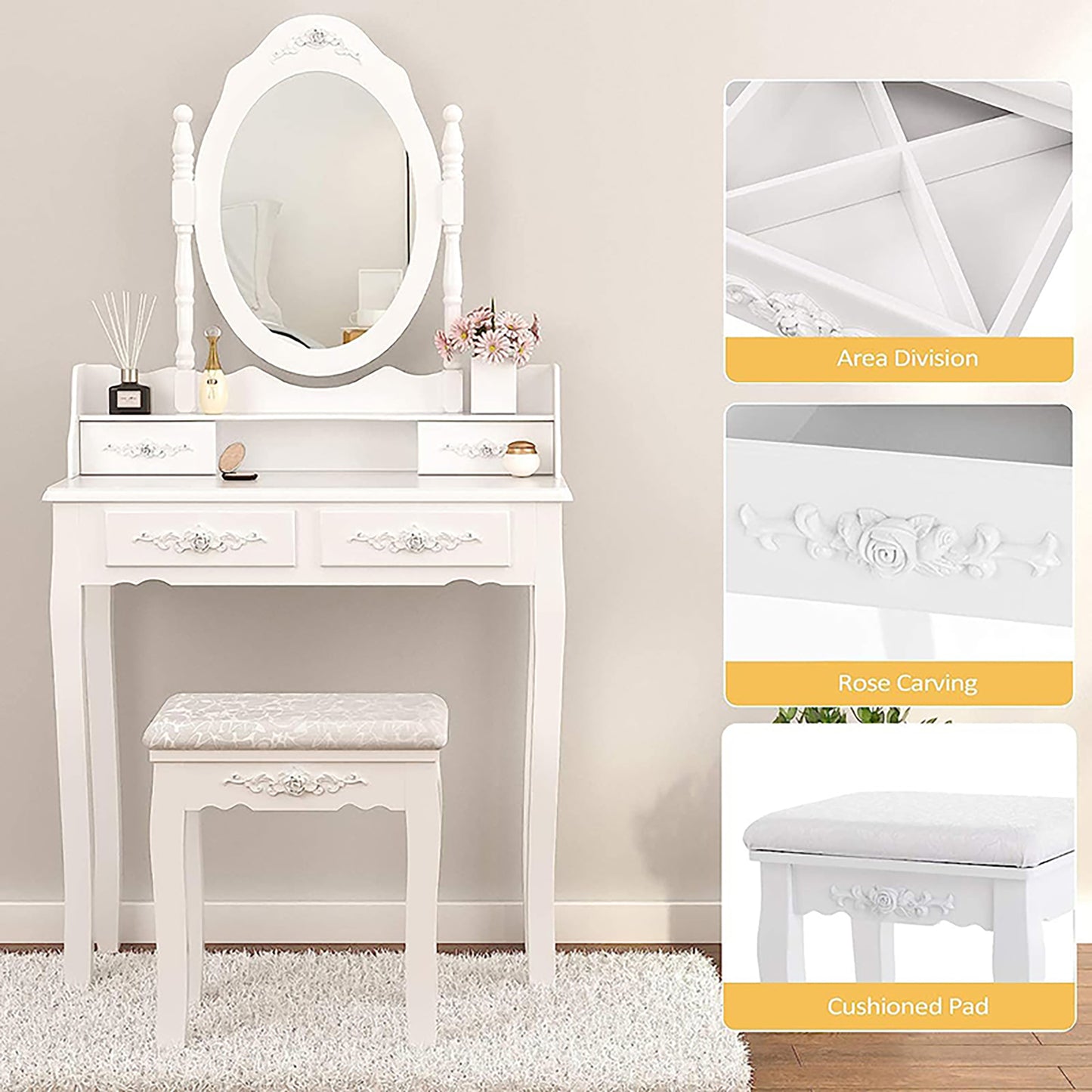 Vanity Table Set with 4 Drawer